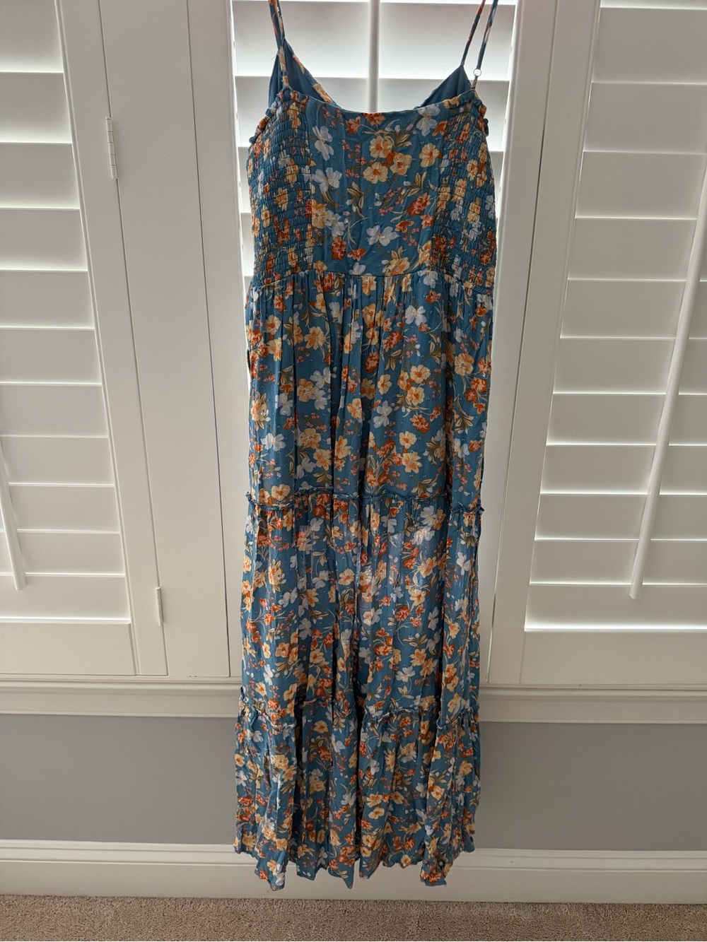 Altar'd State Blue Floral Maxi Dress with Spaghetti Straps - Picture 4 of 5